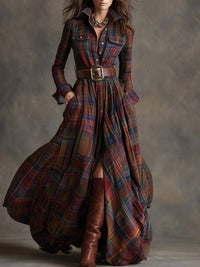 Robe maxi à carreaux boutonnée femme
