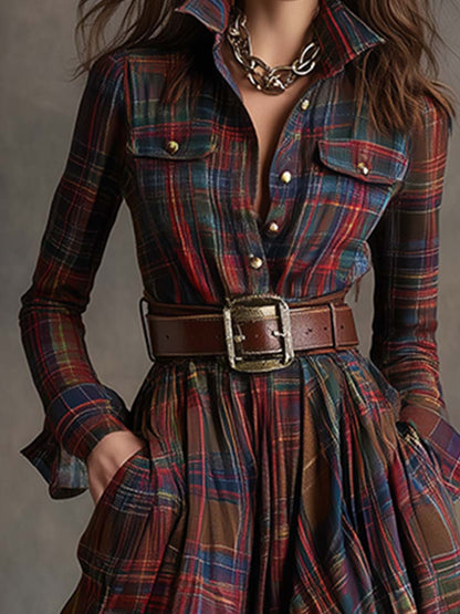 Robe maxi à carreaux boutonnée femme