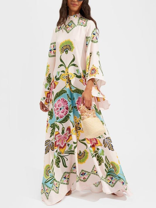 Robe maxi à manches longues à fleurs pour femme