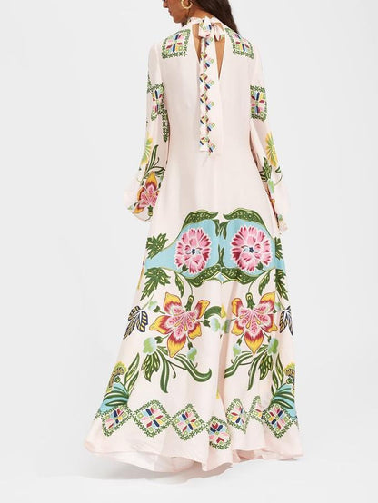 Robe maxi à manches longues à fleurs pour femme