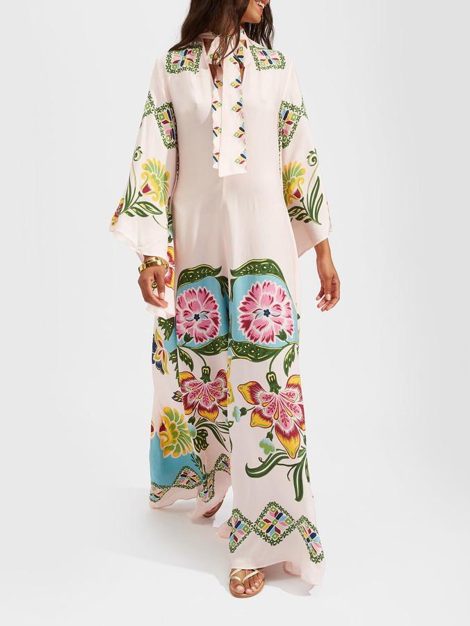Robe maxi à manches longues à fleurs pour femme