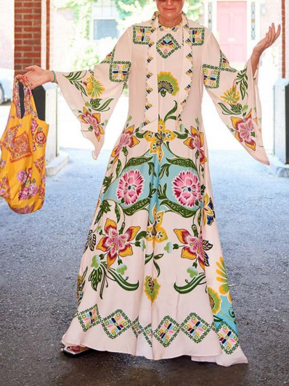 Robe maxi à manches longues à fleurs pour femme