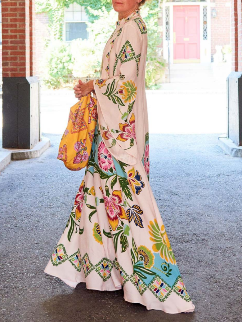 Robe maxi à manches longues à fleurs pour femme