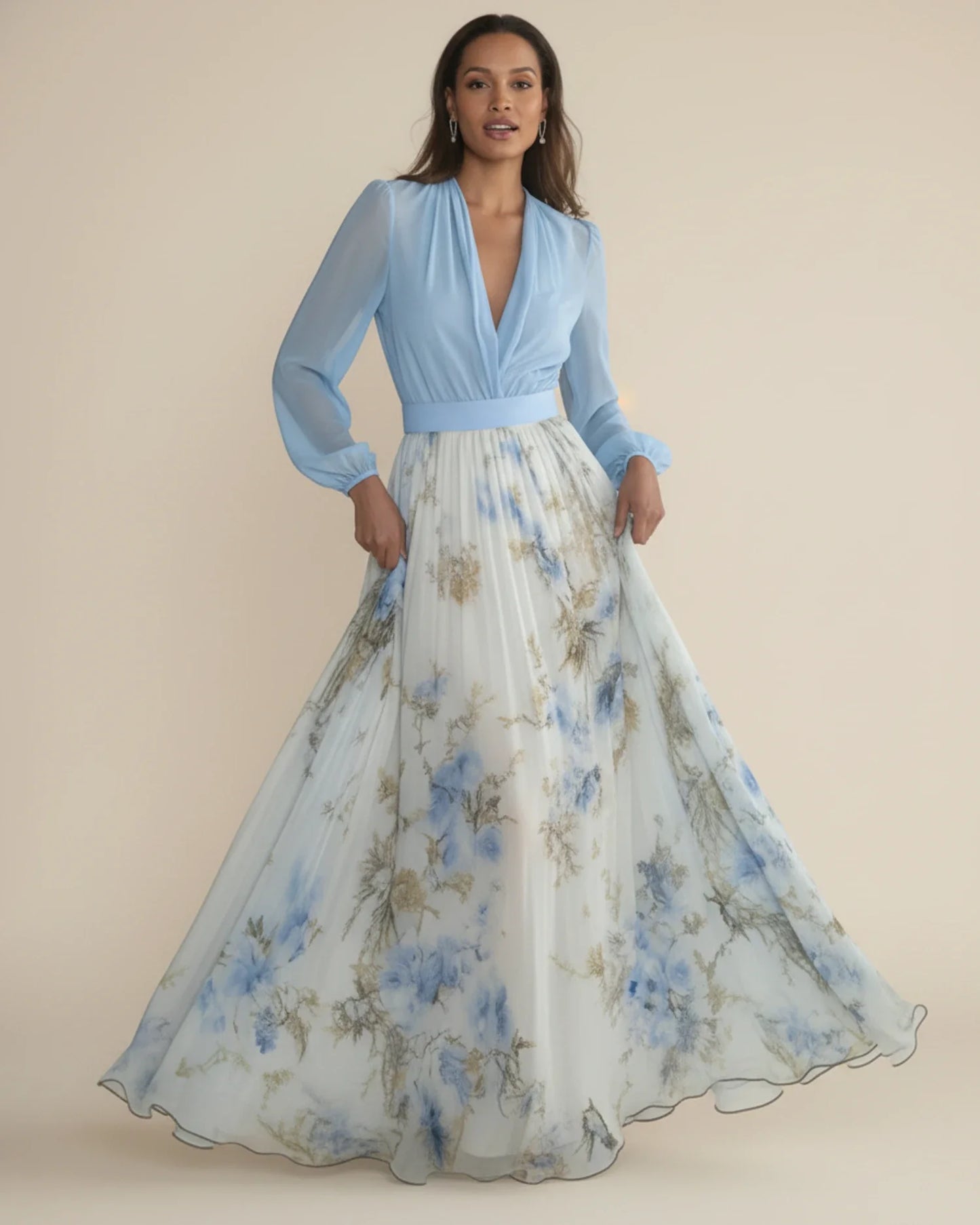 Robe maxi évasée à fleurs femme