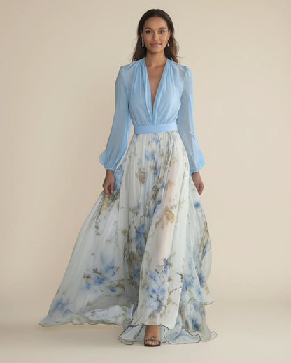 Robe maxi évasée à fleurs femme