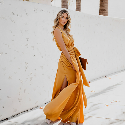 Robe maxi évasée sans manches femme