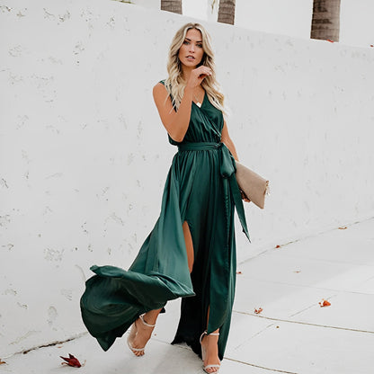 Robe maxi évasée sans manches femme
