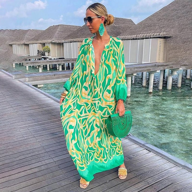 Robe maxi femme à manches longues imprimée