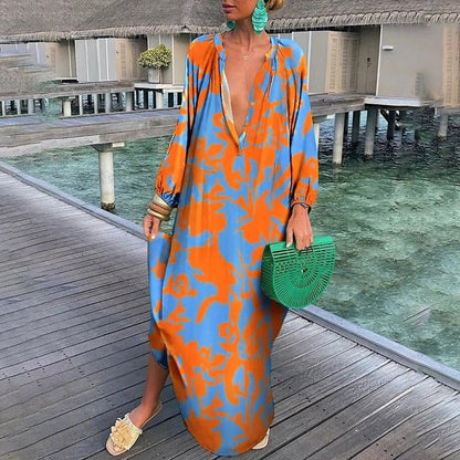 Robe maxi femme à manches longues imprimée
