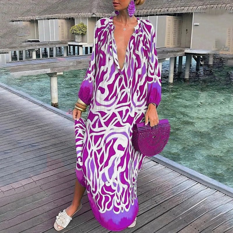 Robe maxi femme à manches longues imprimée