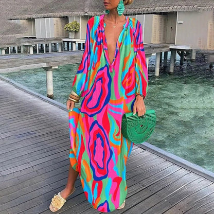 Robe maxi femme à manches longues imprimée