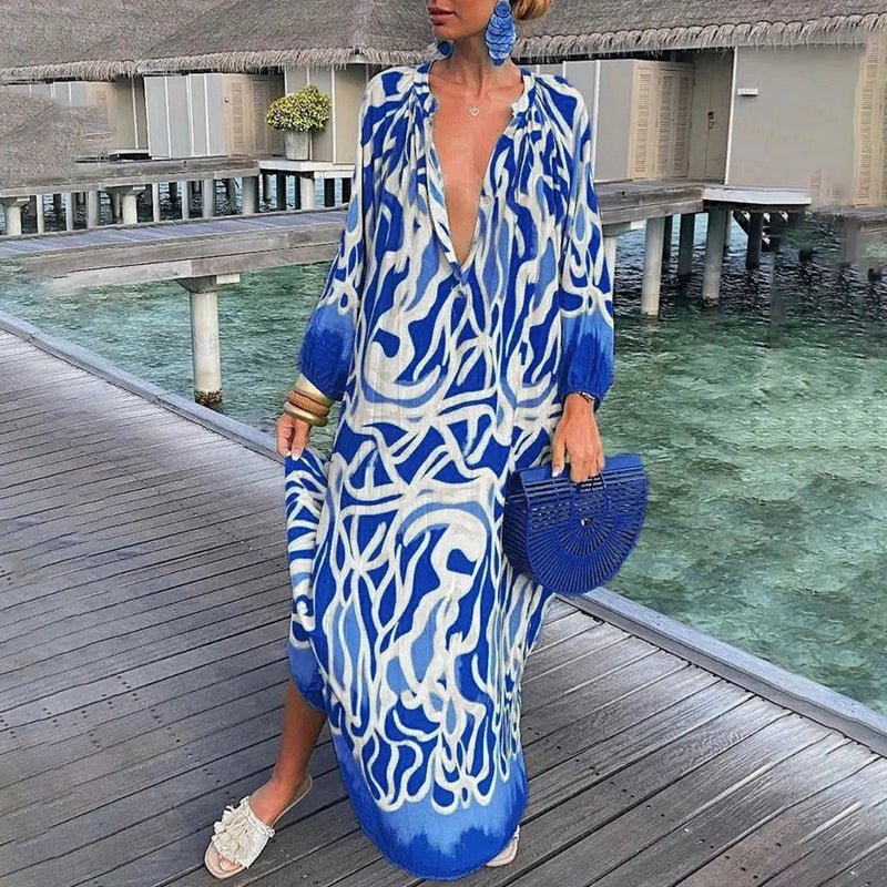 Robe maxi femme à manches longues imprimée