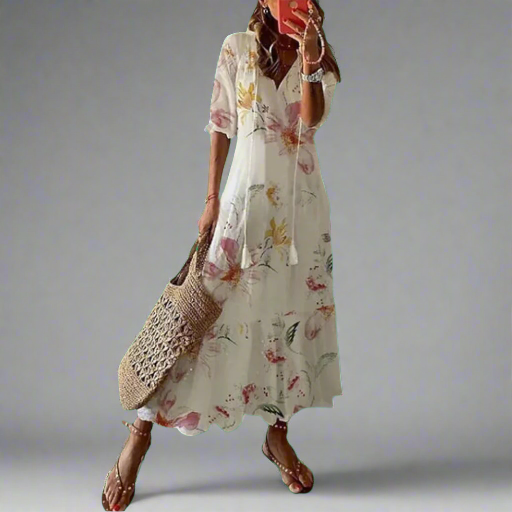 Robe maxi trapèze à fleurs pour femme