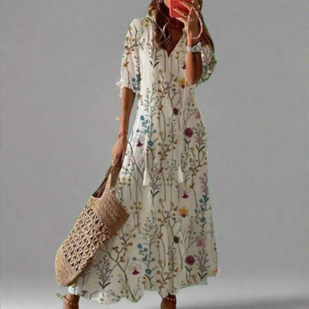 Robe maxi trapèze à fleurs pour femme