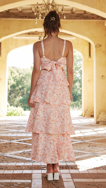 Robe midi à bretelles spaghetti à étages pour femme