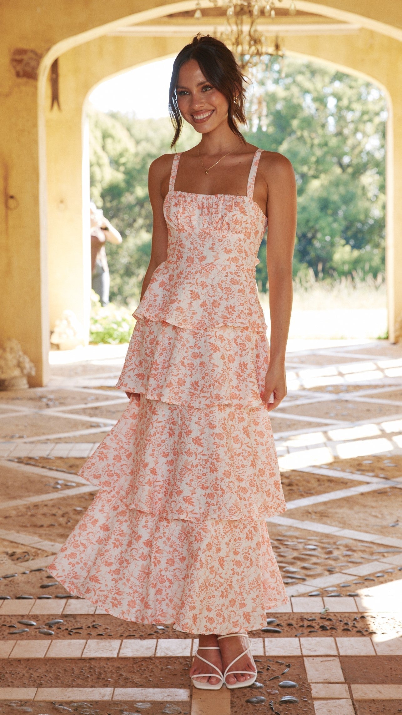Robe midi à bretelles spaghetti à étages pour femme