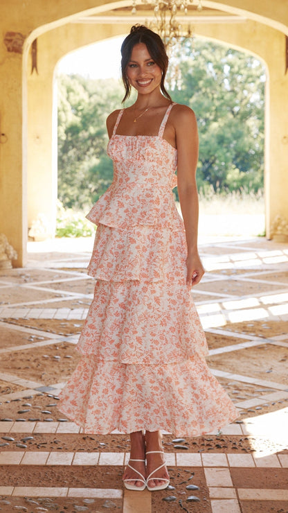 Robe midi à bretelles spaghetti à étages pour femme
