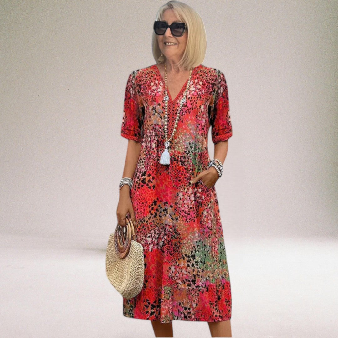 Robe midi à col en V pour femme