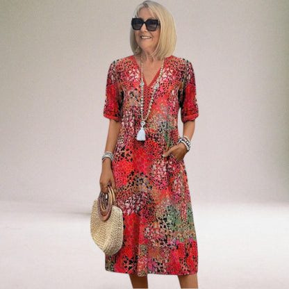Robe midi à col en V pour femme