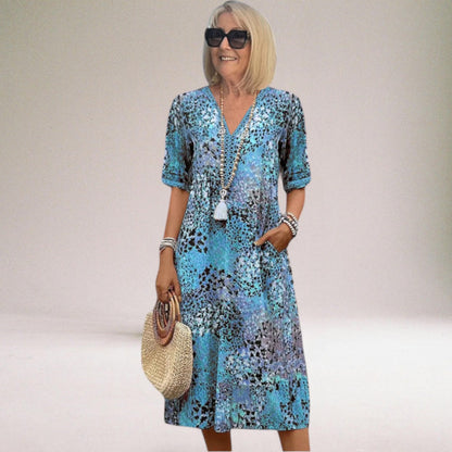 Robe midi à col en V pour femme
