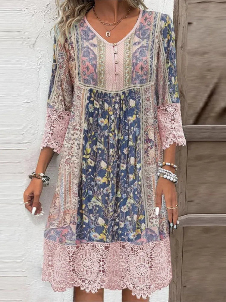 Robe midi à col en V pour femme