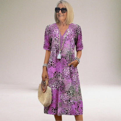 Robe midi à col en V pour femme
