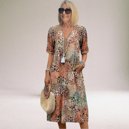 Robe midi à col en V pour femme