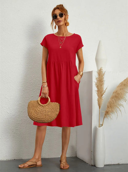 Robe midi à coupe trapèze décontractée pour femme