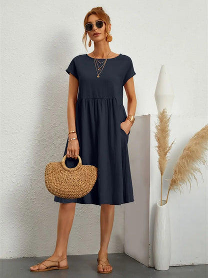 Robe midi à coupe trapèze décontractée pour femme