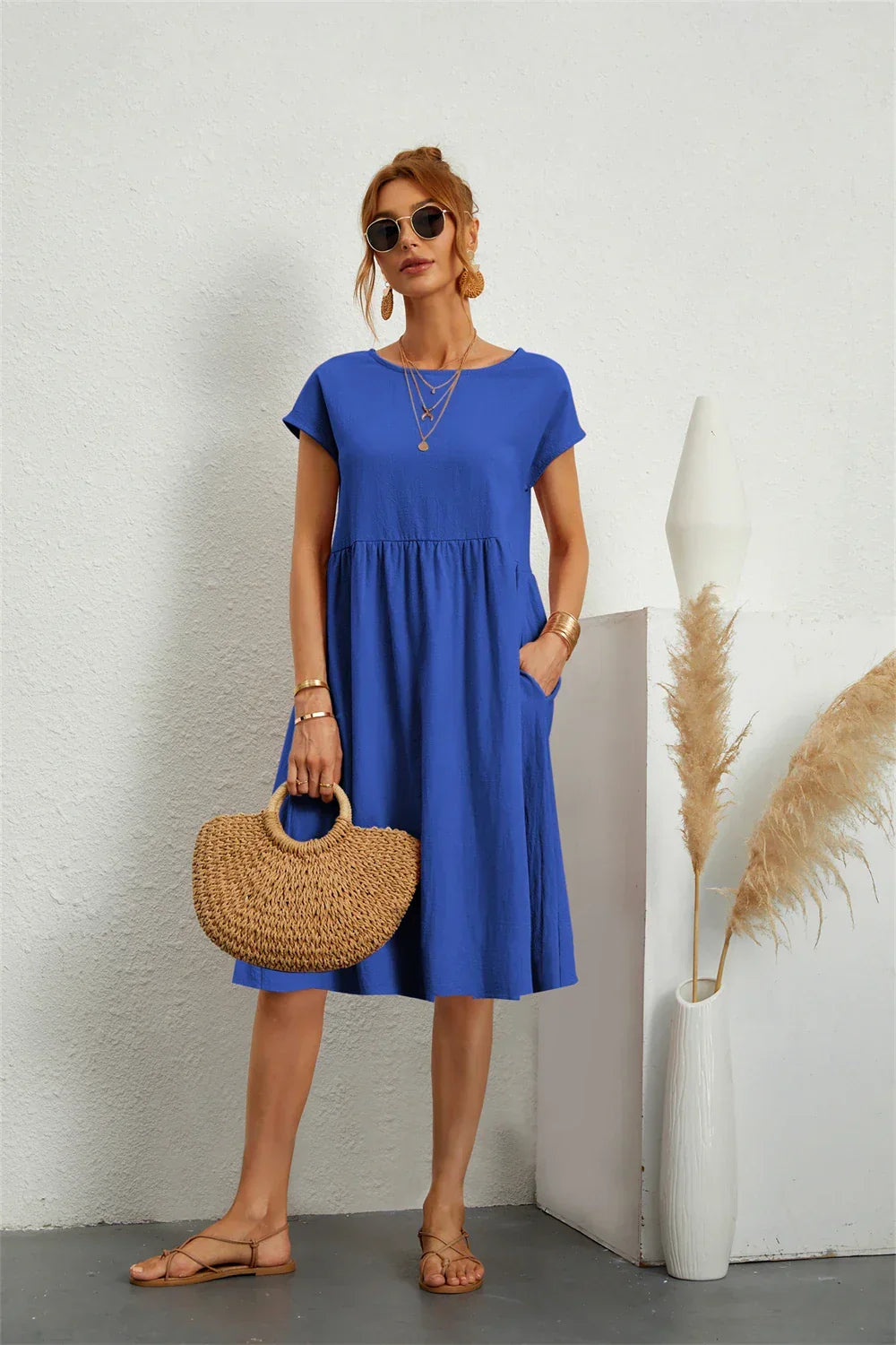 Robe midi à coupe trapèze décontractée pour femme