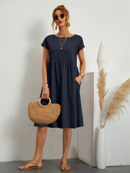 Robe midi à coupe trapèze décontractée pour femme