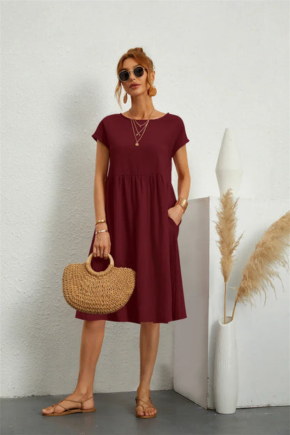 Robe midi à coupe trapèze décontractée pour femme