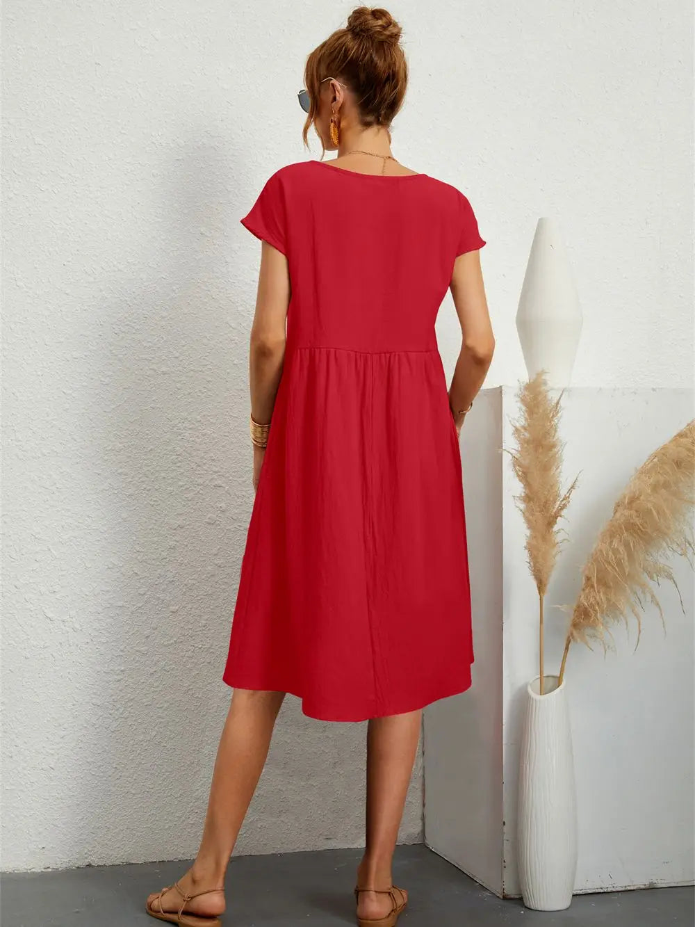 Robe midi à coupe trapèze décontractée pour femme