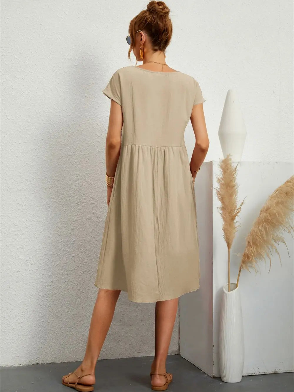 Robe midi à coupe trapèze décontractée pour femme