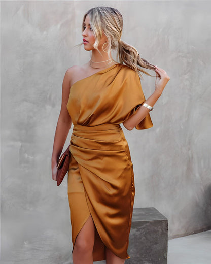 Robe midi à une épaule pour femme