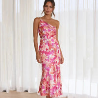 Robe midi asymétrique fleurie élégante pour toutes les occasions