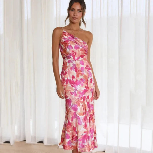 Robe midi asymétrique fleurie élégante pour toutes les occasions