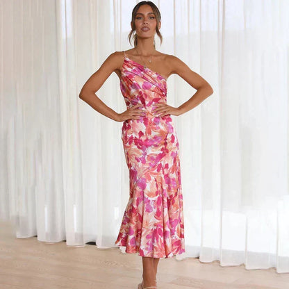 Robe midi asymétrique fleurie élégante pour toutes les occasions