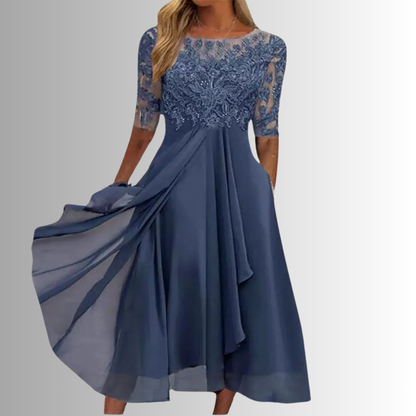 Robe midi coupe trapèze en dentelle brodée femme