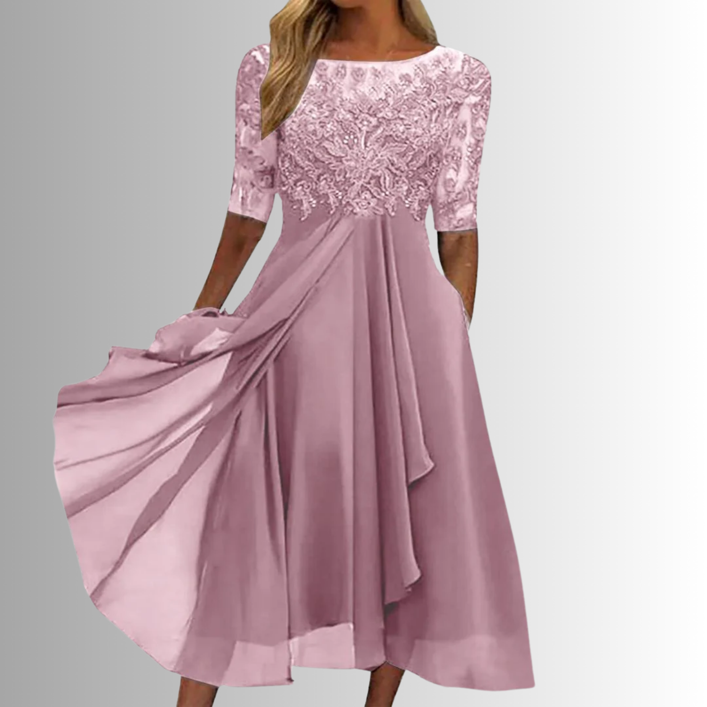 Robe midi coupe trapèze en dentelle brodée femme