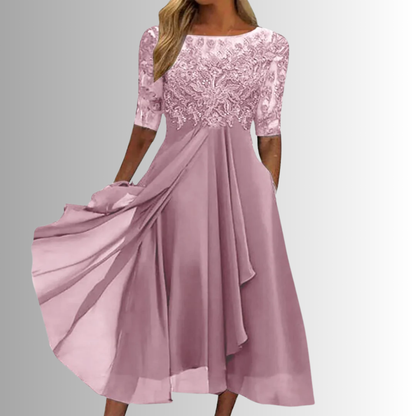 Robe midi coupe trapèze en dentelle brodée femme
