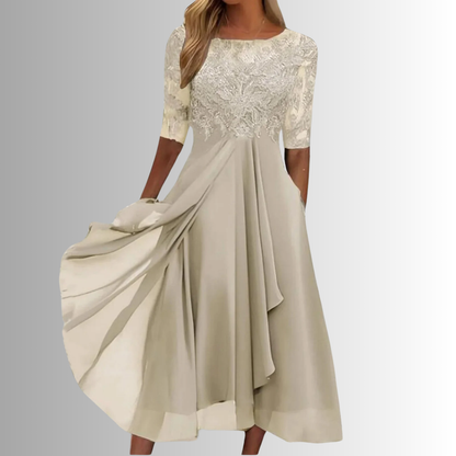 Robe midi coupe trapèze en dentelle brodée femme