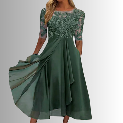 Robe midi coupe trapèze en dentelle brodée femme