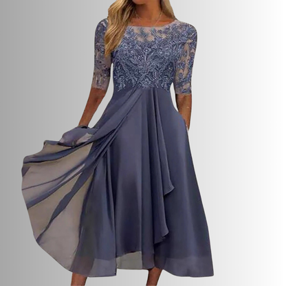 Robe midi coupe trapèze en dentelle brodée femme