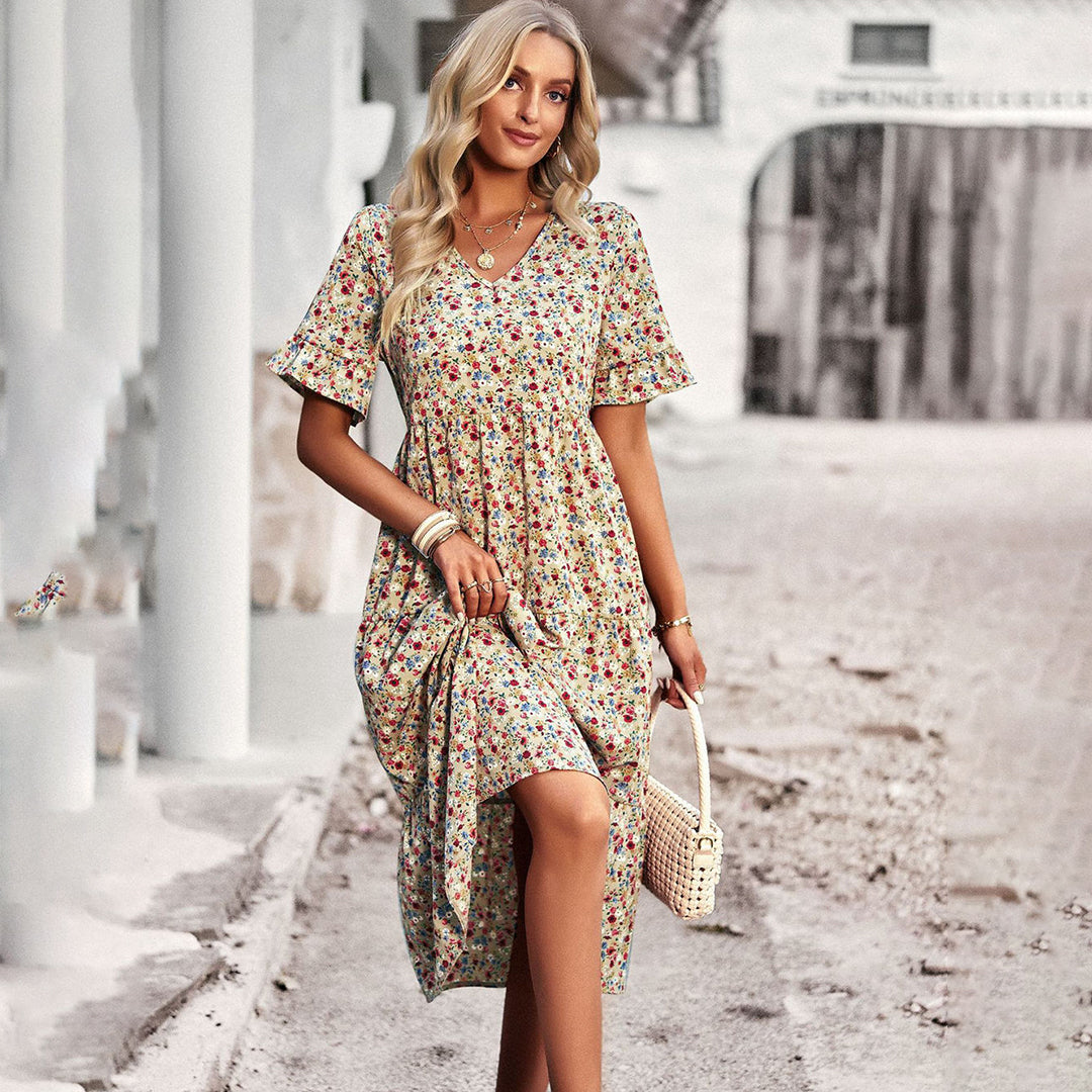 Robe midi d’été fleurie chic pour femme