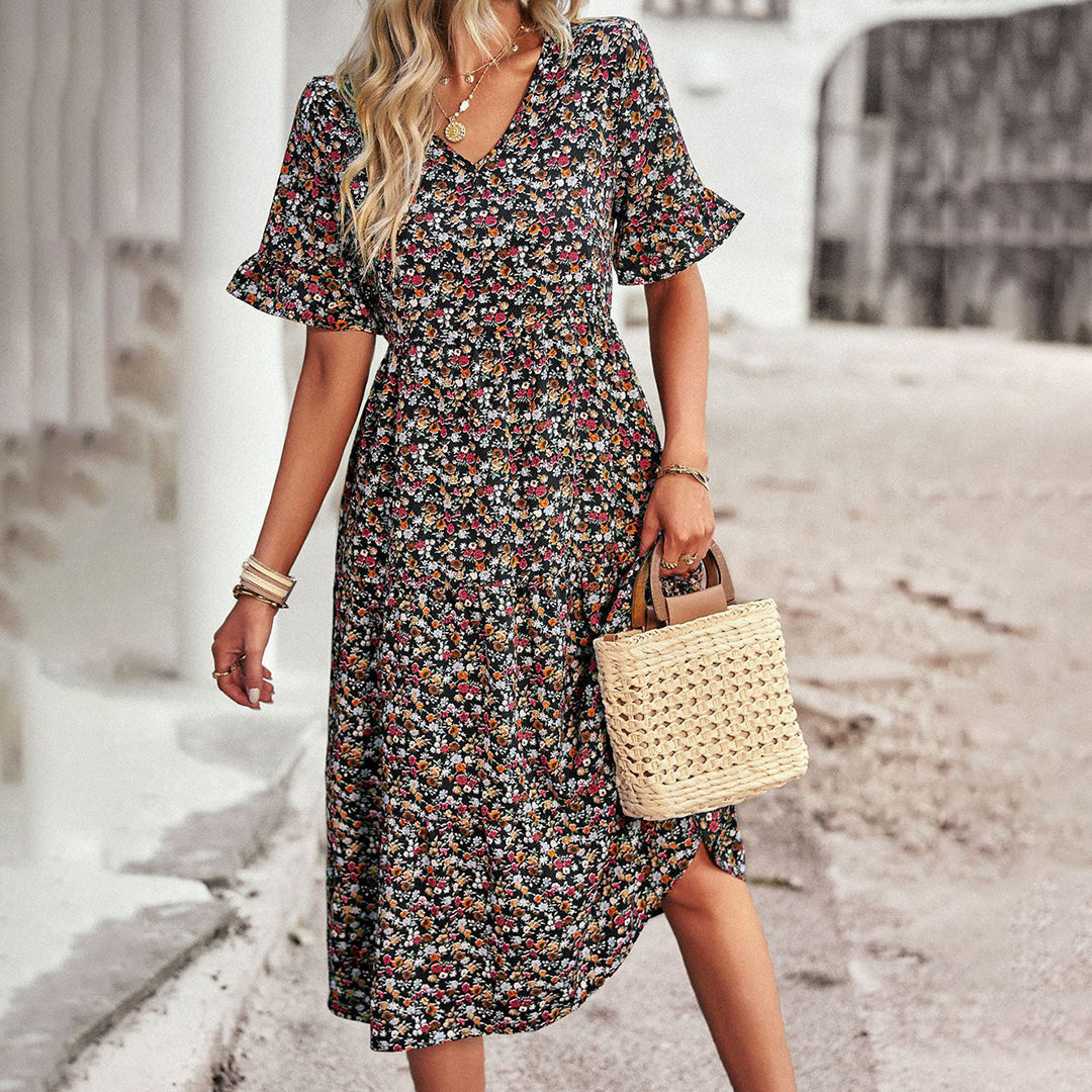 Robe midi d’été fleurie chic pour femme