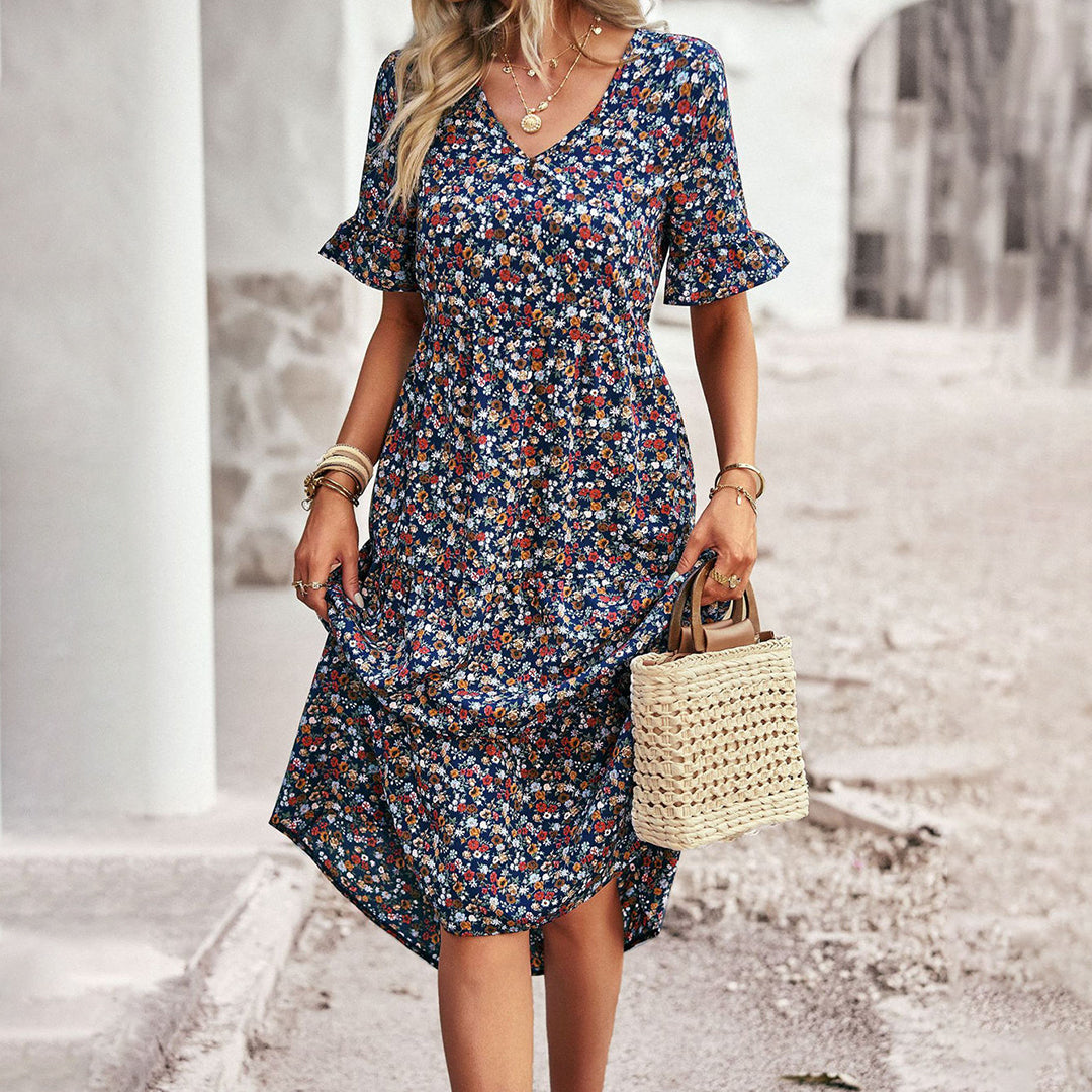 Robe midi d’été fleurie chic pour femme