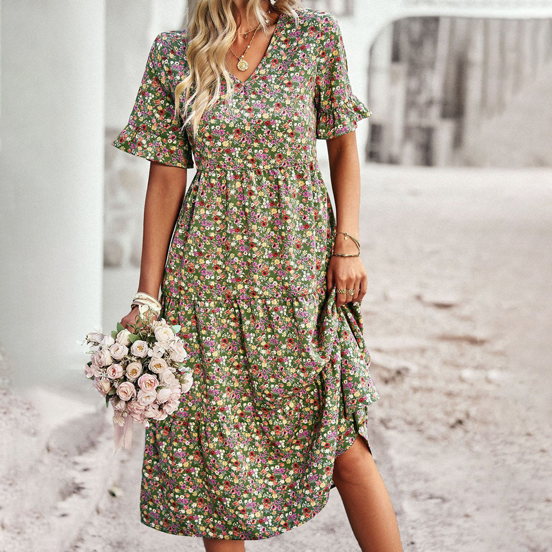 Robe midi d’été fleurie chic pour femme