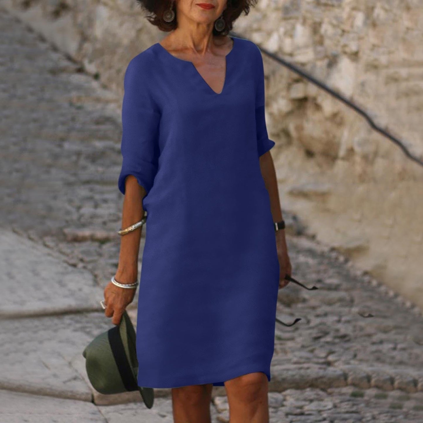 Robe midi droite à manches 3/4 pour femme
