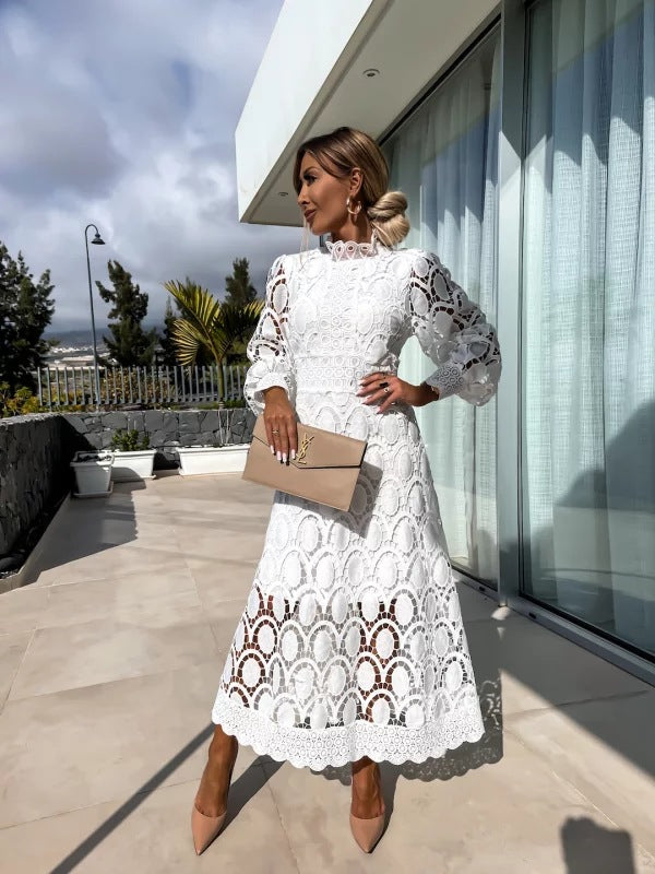 Robe midi élégante en dentelle pour femme